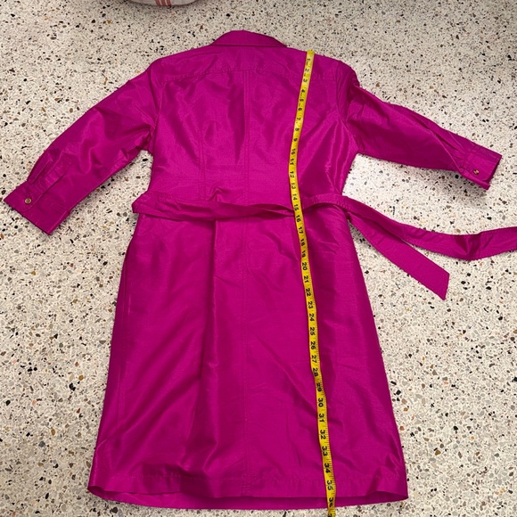 New Talbots 100% silk taffeta hot pink fuchsia shirt dress gold button 8P petite - Picture 7 of 7